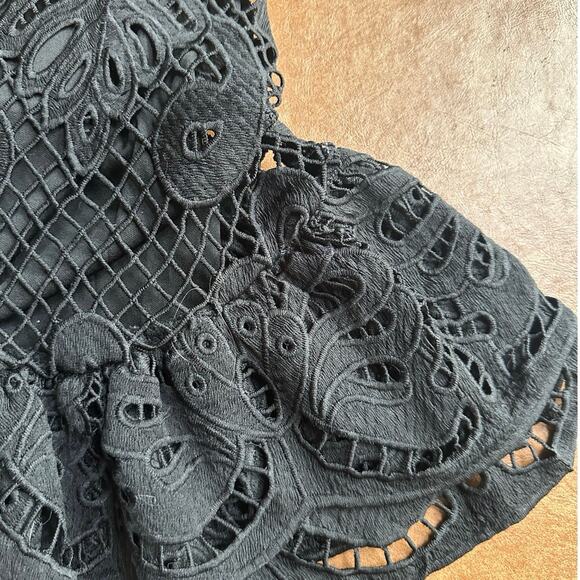 Showpo Black Lace Mock Neck Bare Midriff Puff Sleeve Ruffled Hem Mini Dress - Picture 8 of 9